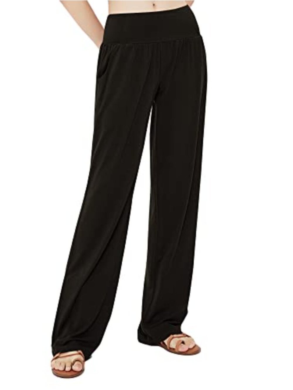 High Waist Wide Leg Yoga Pants with Pockets, Lightweight Stretch Palazzo